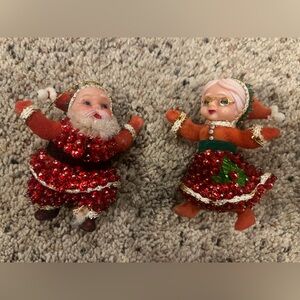 Festive Santa and Mrs. Claus Beaded Ornaments